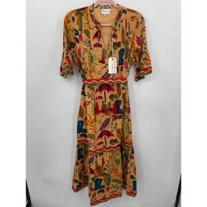 Islapayal‎ ascot maxi dress pockets mushroom print